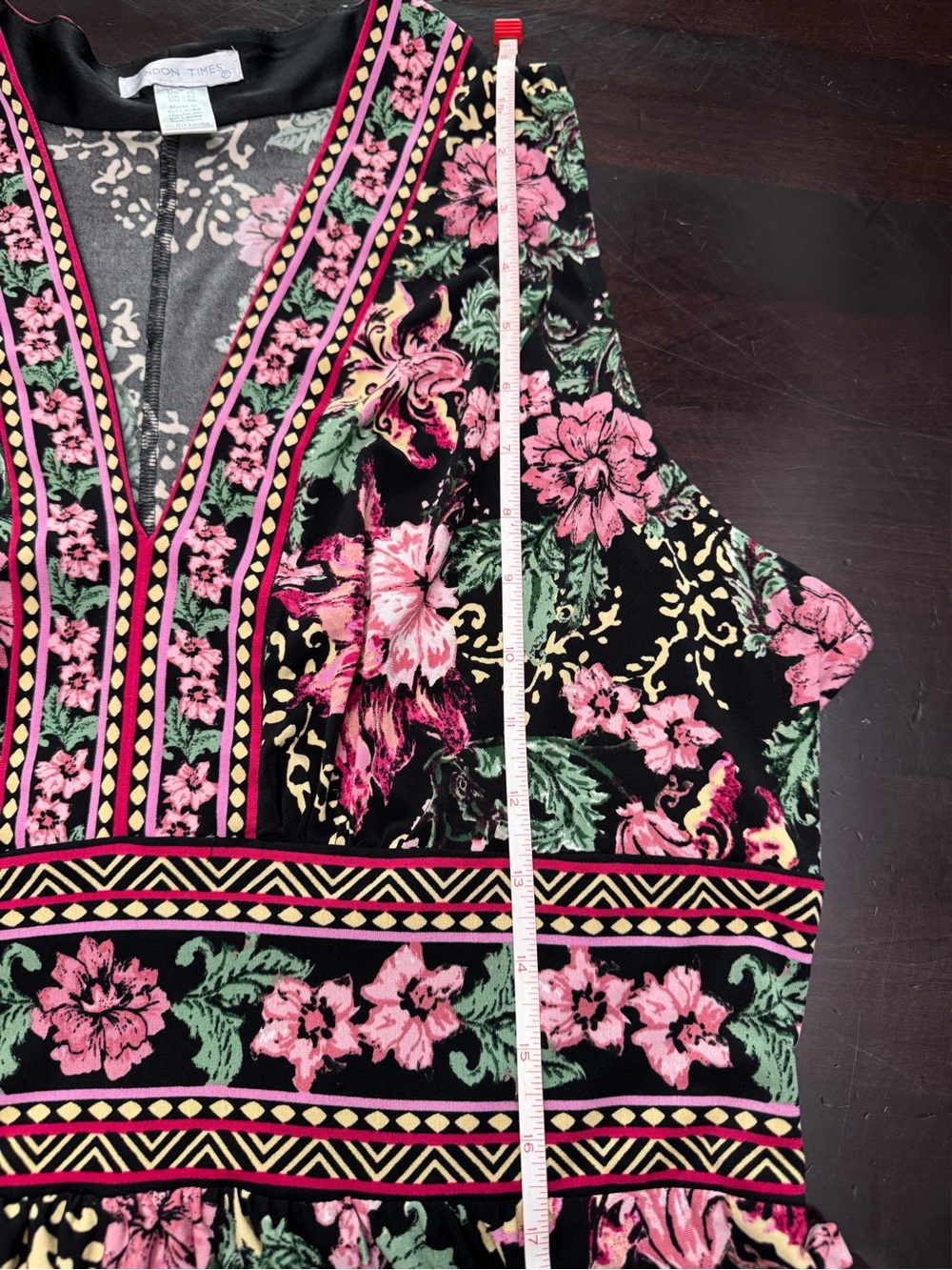 London Times Black Maxi Dress with Pink Floral Print Size 16 - Picture 11 of 17